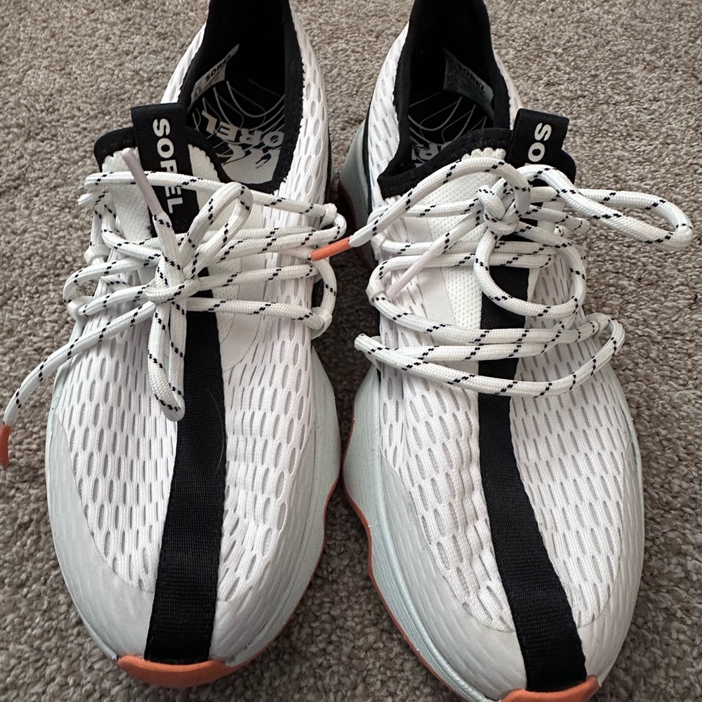 Sorel White and Black Sneakers with Orange Accents